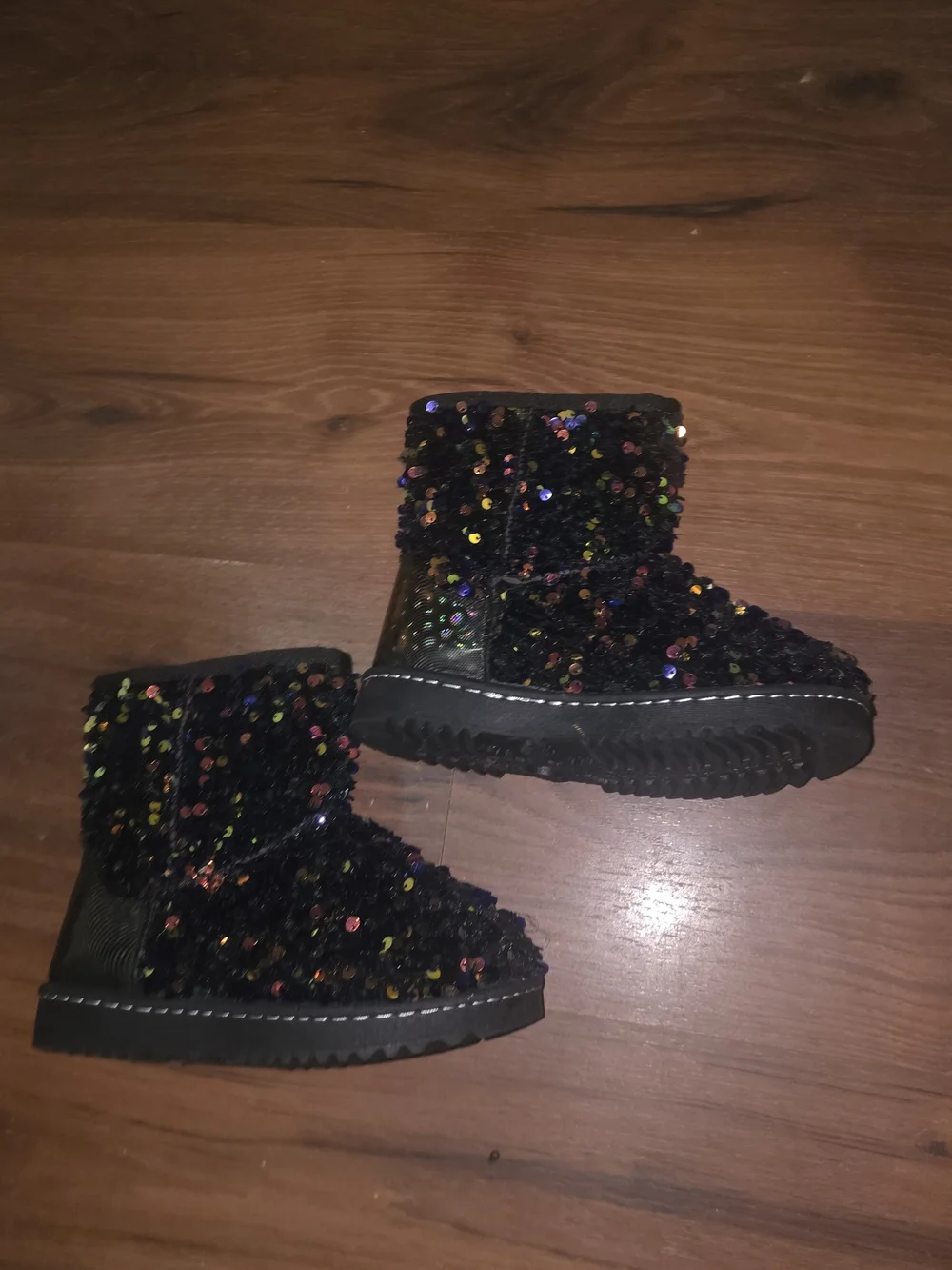 Kids Black Sequin Winter Boots with Multicolor Sparkle